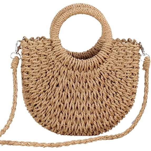 Kukuzhu Summer Beach Small Crossbody Bag Women Straw Tote Purse Top Handle Handbag for Travel Vocation