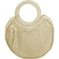 thumbnail image 1 of Kukuzhu Summer Beach Straw Handbag Hand-Woven Tassel Trendy Round Tote Bag Purse for Women Girls, 1 of 6