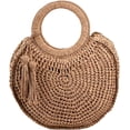thumbnail image 1 of Kukuzhu Summer Beach Straw Handbag Hand-Woven Tassel Trendy Round Tote Bag Purse for Women Girls, 1 of 6