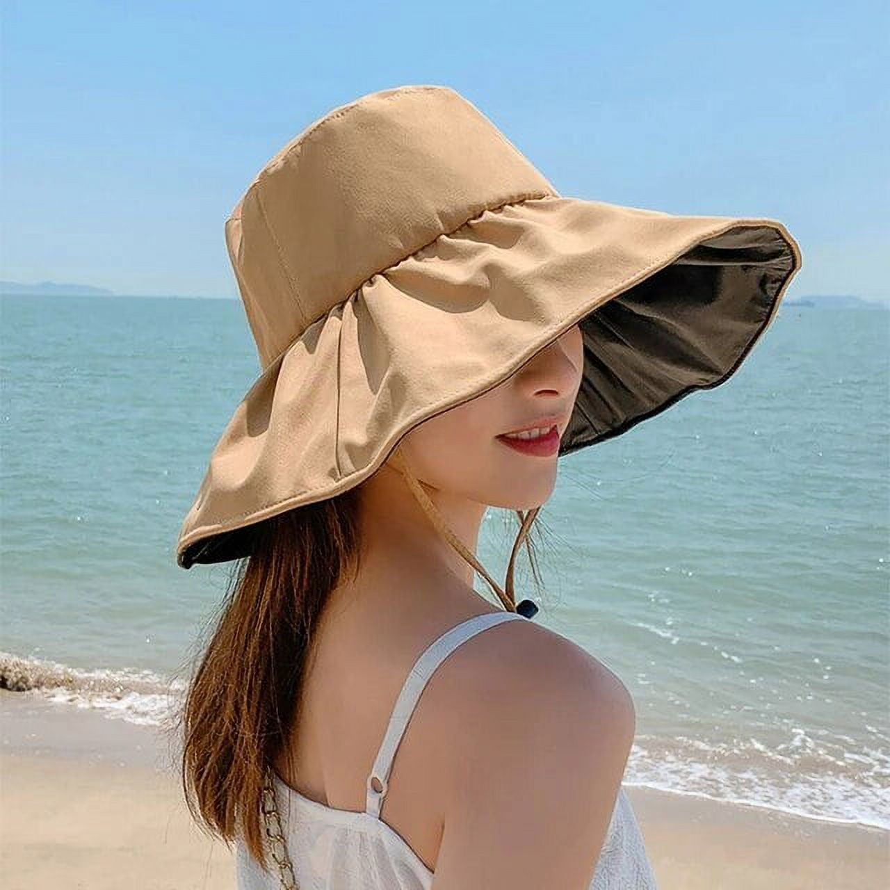 Kukuzhu Summer Big Brim Vinyl Sunshade Outdoor Foldable Bucket Hats Women  Anti-UV Sun Hat Sunscreen Beach Casual Fashion Ladies Hat