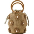 thumbnail image 1 of Kukuzhu Summer Straw Bag for Women Pearl Flower Bucket Tote Bag Diamond Handbag Hand Woven Rattan Shell Purse Drawstring, 1 of 7