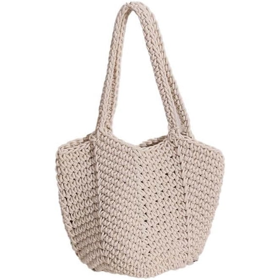 Kukuzhu Tote Bag for Women Handmade Crochet Shoulder Bag Casual Woven Handbag Hobo Bag for Work Travel School