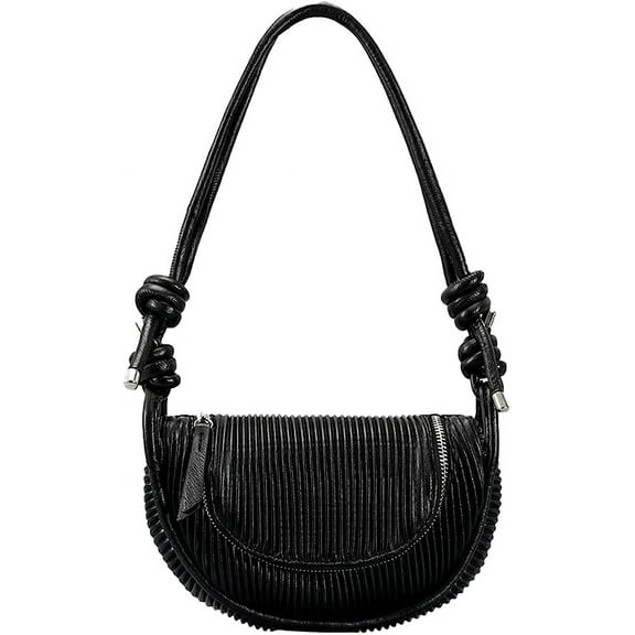 Kukuzhu Tote Bag for Women PU Leather Shell Handbag Pleated Striped Shoulder Bag Fashion Zipper Hobo Bag Women's Mini Clutch Purse