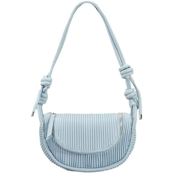 Kukuzhu Tote Bag for Women PU Leather Shell Handbag Pleated Striped Shoulder Bag Fashion Zipper Hobo Bag Women's Mini Clutch Purse