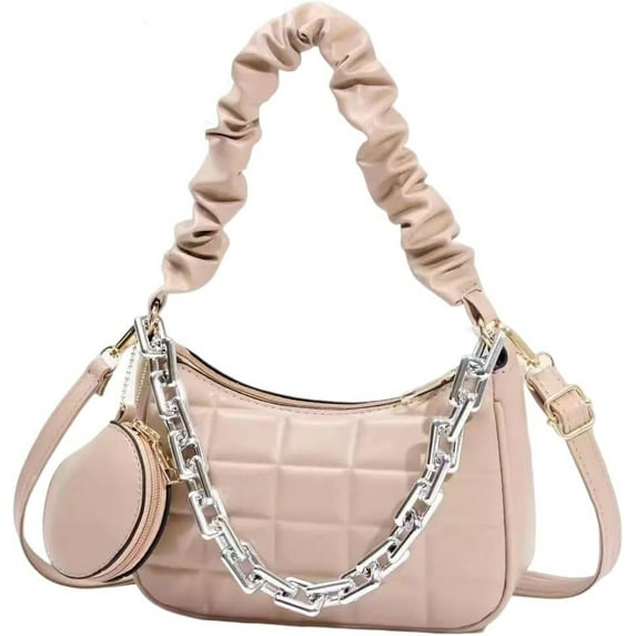 Kukuzhu Tote Bag for Women Small PU Leather Shoulder Bag Fashion Casual Cream Bag Purse