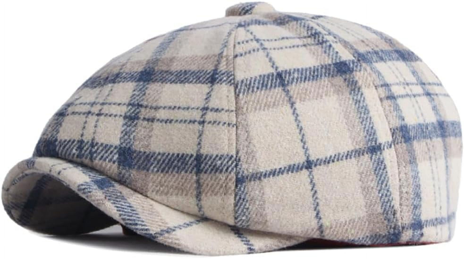 Kukuzhu Unisex Checkered Newsboy Hats Purple Plaid Flat Cap Tweed 8 ...