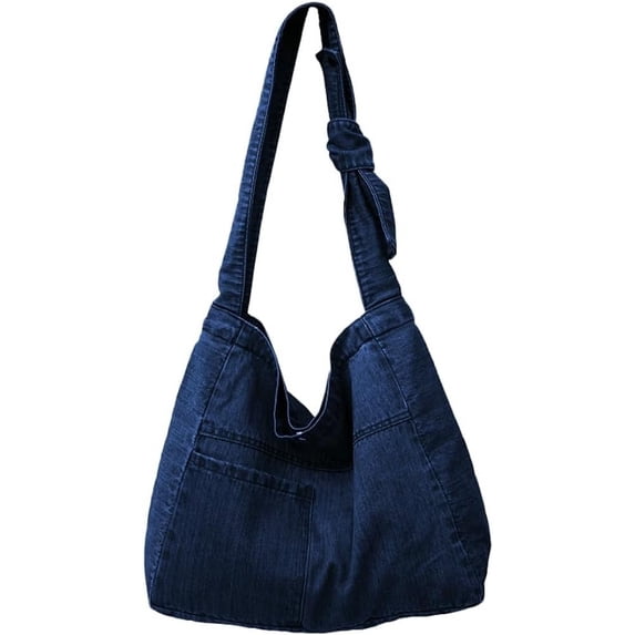 Kukuzhu Unisex Denim Shoulder Bag Canvas Crossbody Bag for Women Men Knot Tote Bag Casual Aesthetic Messenger Bag Large Hobo Bag