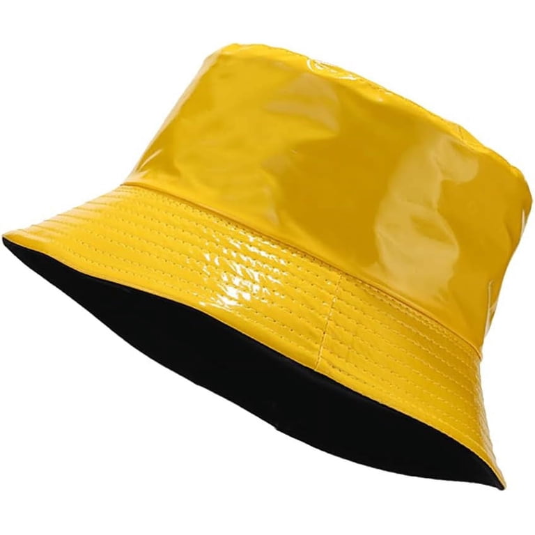 Kukuzhu Unisex Stylish Waterproof Bucket Hat PU Leather Rain 