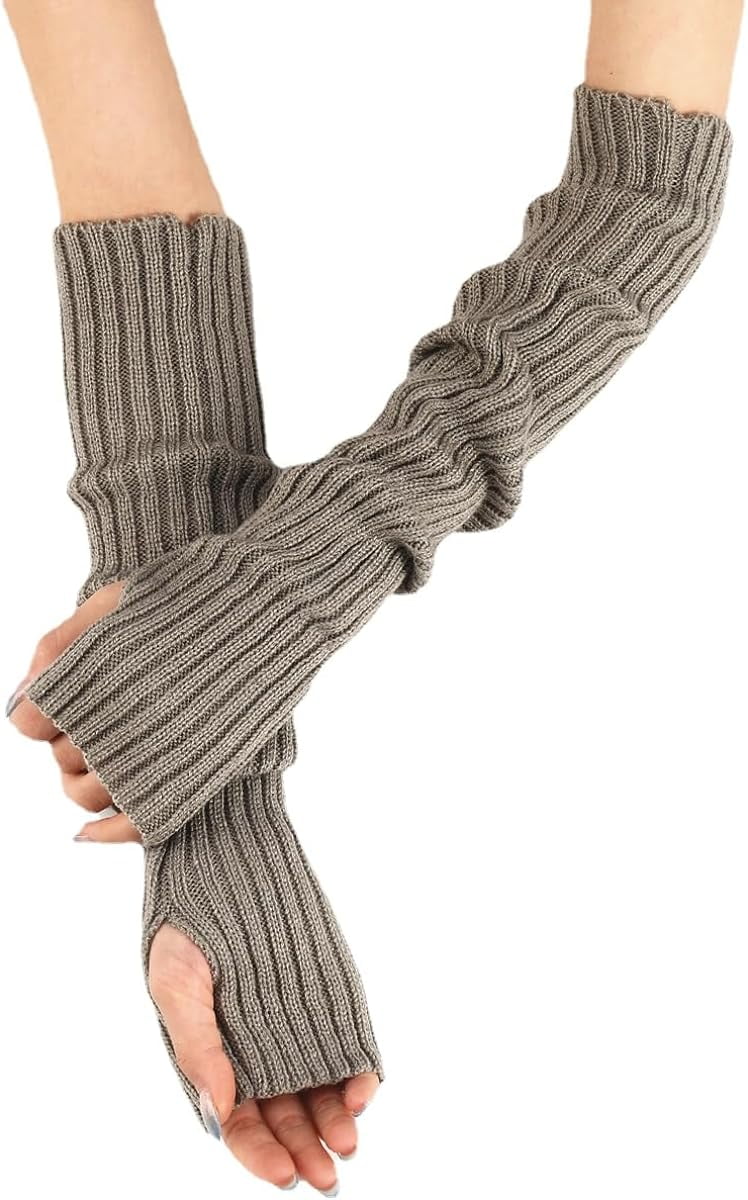 Geometric Rib-Knit Arm Warmer Gloves in White main image 1