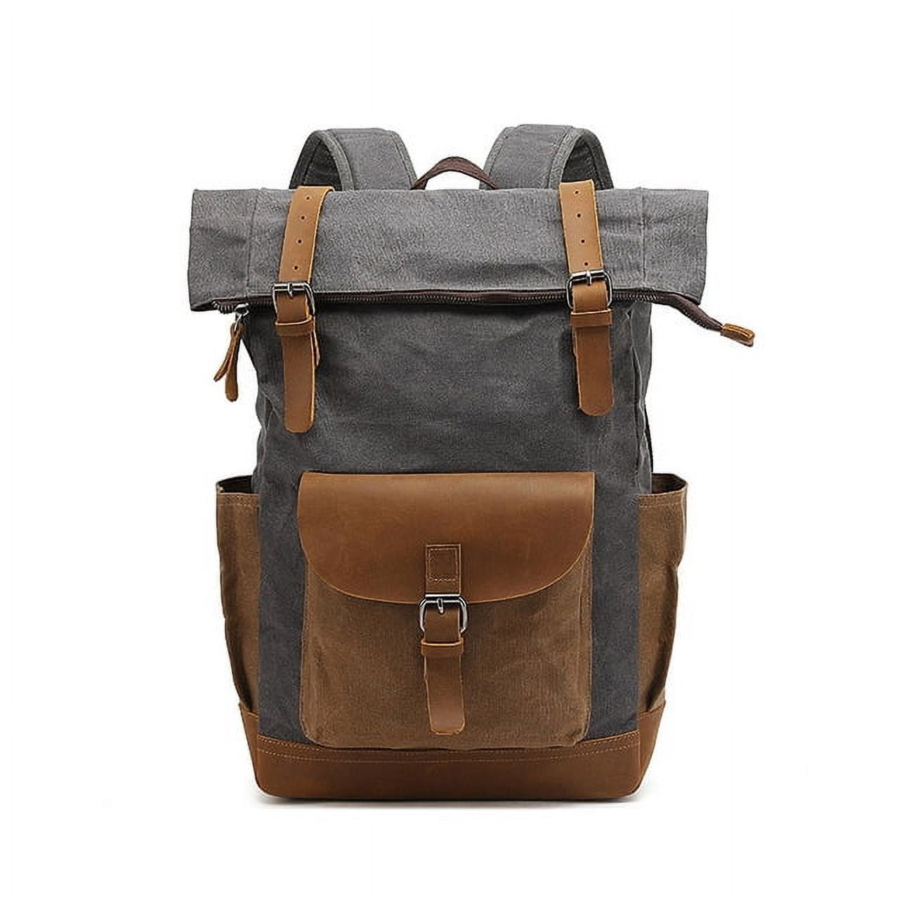 Kukuzhu Vintage Canvas Backpack for Men Leather Rucksack Knapsack