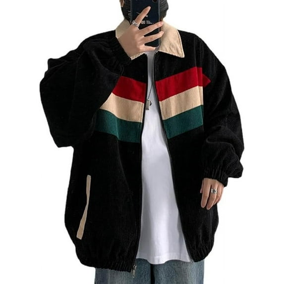 Kukuzhu Vintage Zip Up Jackets for Women Y2K Corduroy Jacket Emo Varsity Jacket Harajuku Casual Baggy Jacket Preppy Streetwear