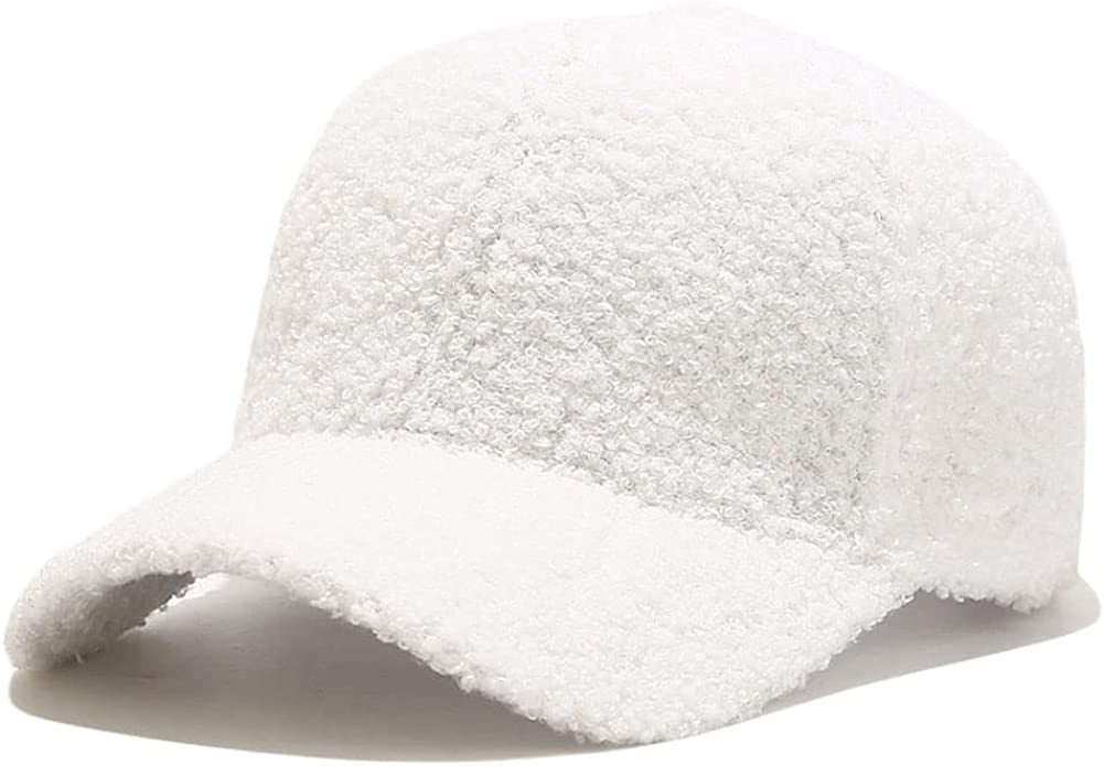 Kukuzhu Winter Baseball Cap for Women Lamb Wool Solid Color Warm