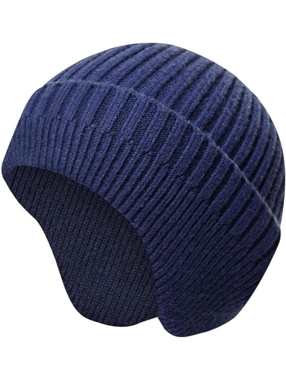 Winter Beanie for Men Women with Earflap, Fleece Lined Beanie Soft Warm Knit Hat Ski Stocking Cuffed Cap