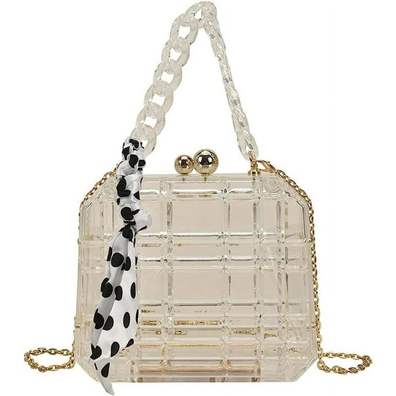 Kukuzhu Women Acrylic Evening Bags Chic Silk Wedding Party Evening Handbag Shoulder Bag