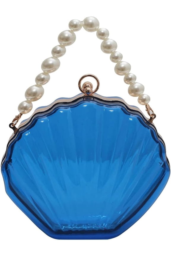 Women Acrylic Evening Clutch Bag Shell Clutch Purse Transparent Stadium Approved Crossbody Shoulder Handbag with Pearl