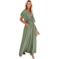thumbnail image 1 of Kukuzhu Women Beach Cover Up Waist Boho Rope Dress Bikini Swimsuit Slubbed Button Pockets Holiday Sun Proof Tunic Gown, 1 of 5