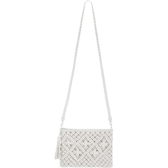 Kukuzhu Women Beach Shoulder Bag Woven Crossbody Bag Cotton Crochet Handmade Satchel Handbag Purse Bag for Summer