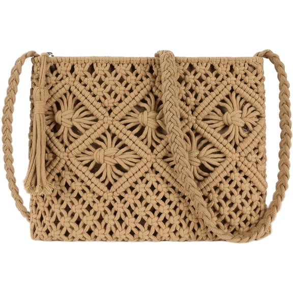 Kukuzhu Women Beach Shoulder Bag Woven Crossbody Bag Cotton Crochet Handmade Satchel Handbag Purse Bag for Summer