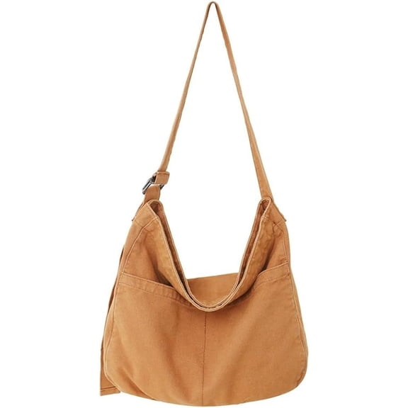 Kukuzhu Women Canvas Messenger Bag Large Hobo Crossbody Bag Canvas Tote Bag with Pockets Causal Shoulder Bag