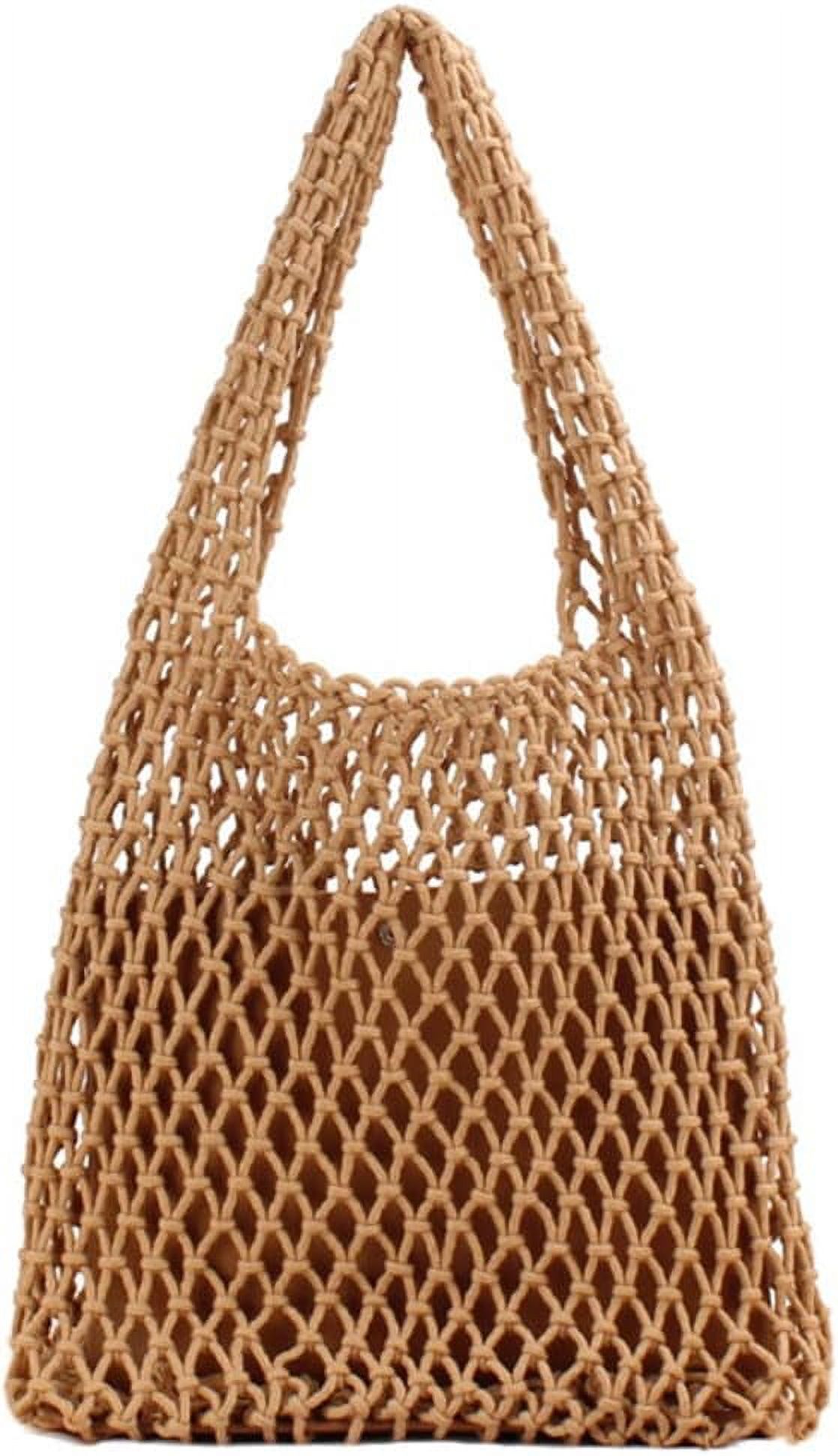 Kukuzhu Women Cotton Crochet Tote Beach Bag Handmade Woven Straw Mesh Bohemian Shoulder Purse