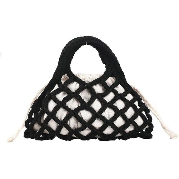 Kukuzhu Women Cotton Rope Top-handle Bag Summer Beach Handwoven Handbag Cotton Crochet Fishing Net Handbag Casual Bag Pouch Purse