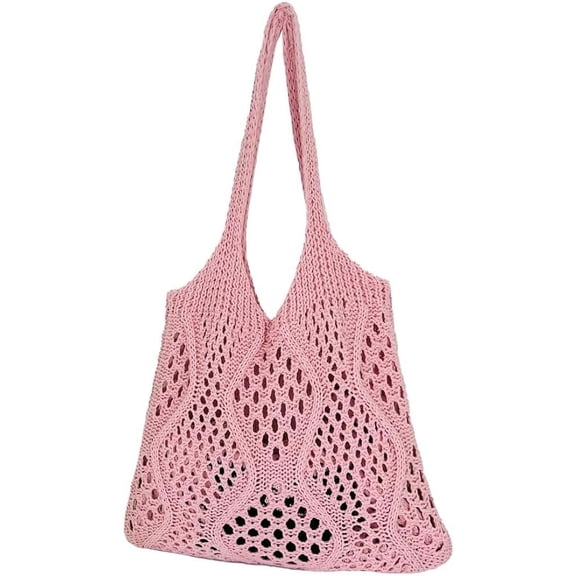 Kukuzhu Women Crochet Beach Bag Knit Shoulder Bag Crochet Tote Bag Summer Hobo Bag Aesthetic Mesh Tote Bag