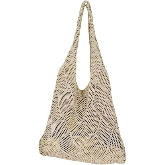 Kukuzhu Women Crochet Mesh Beach Tote Bag Summer Beach Bag Aesthetic Crochet Bags Shoulder Handbags Hollow Knit Hobo Bag