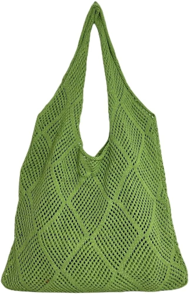 Kukuzhu Women Crochet Shoulder Bag Crochet Mesh Tote Bag Knit Hobo Bag