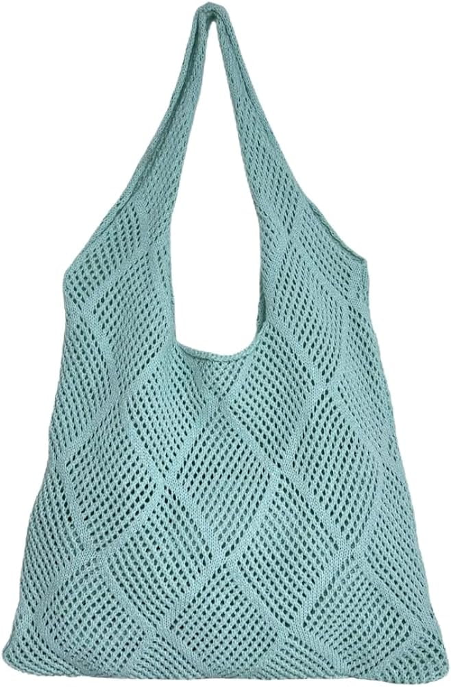 Kukuzhu Women Crochet Shoulder Bag Crochet Mesh Tote Bag Knit Hobo Bag Aesthetic Shoulder Handbag Woven Shopping Bags