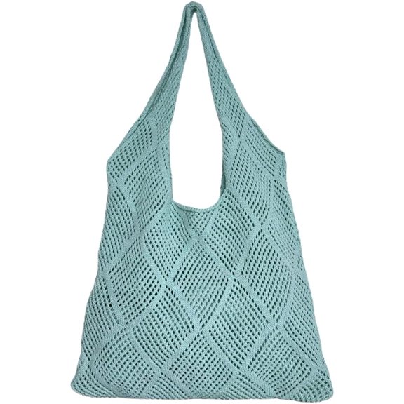 Kukuzhu Women Crochet Shoulder Bag Crochet Mesh Tote Bag Knit Hobo Bag Aesthetic Shoulder Handbag Woven Shopping Bags