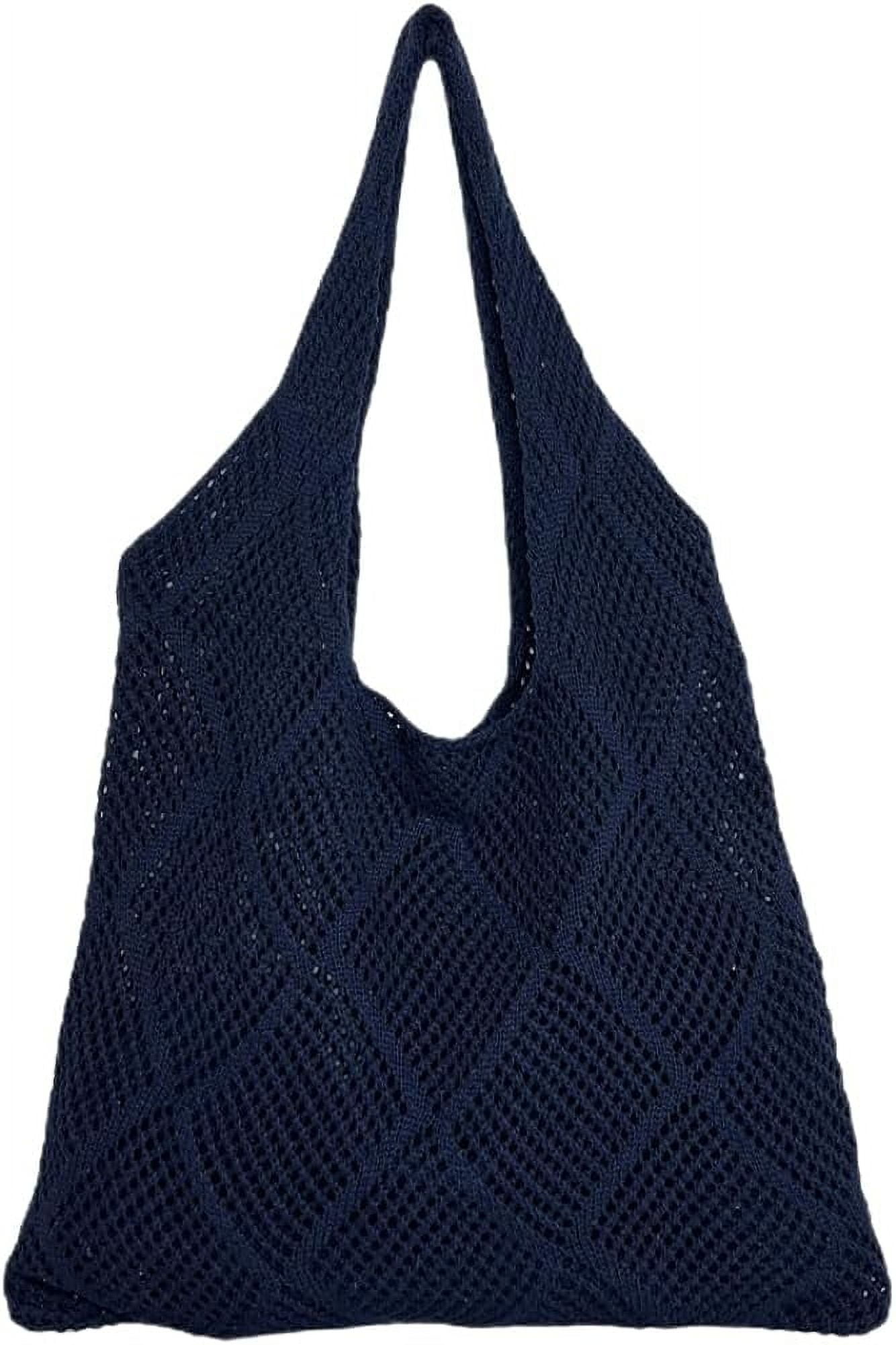 Kukuzhu Women Crochet Shoulder Bag Crochet Mesh Tote Bag Knit Hobo Bag Aesthetic Shoulder Handbag Woven Shopping Bags
