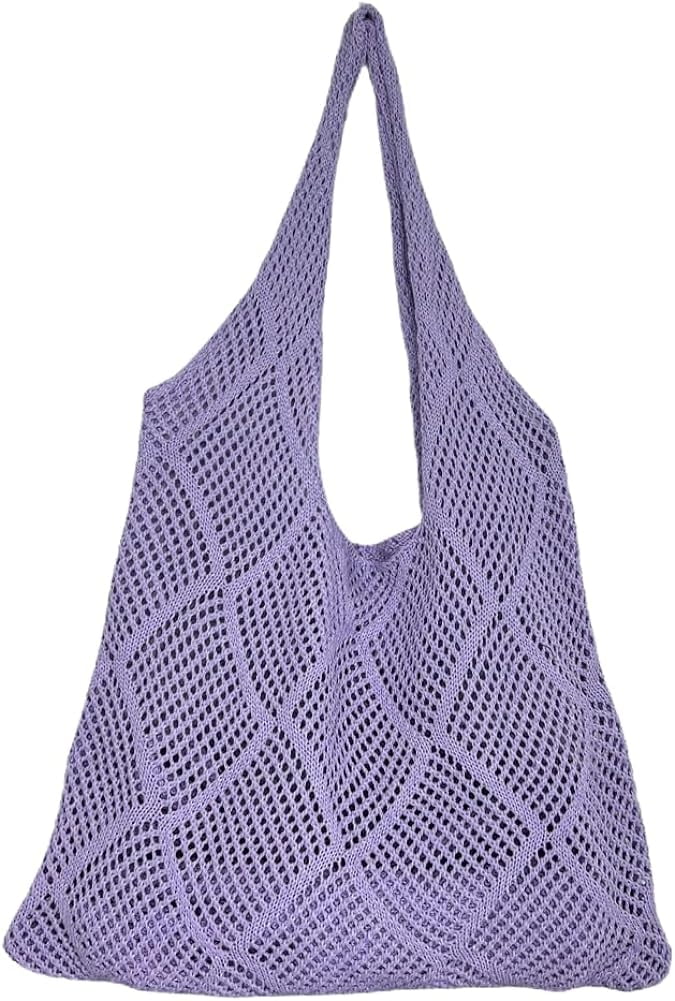Kukuzhu Women Crochet Shoulder Bag Crochet Mesh Tote Bag Knit Hobo Bag