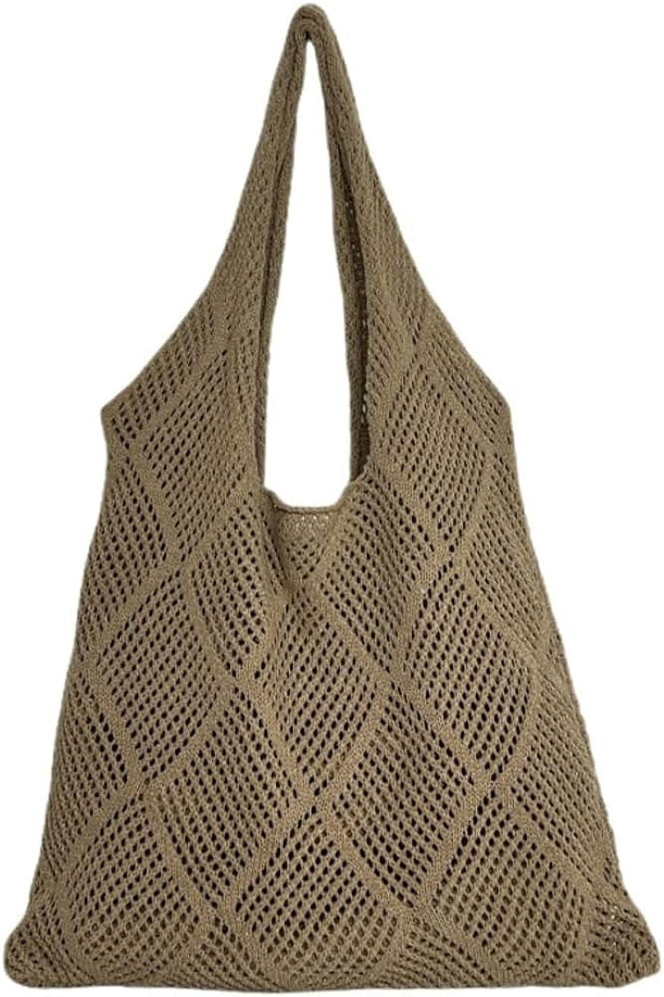 Kukuzhu Women Crochet Shoulder Bag Crochet Mesh Tote Bag Knit Hobo Bag Aesthetic Shoulder Handbag Woven Shopping Bags