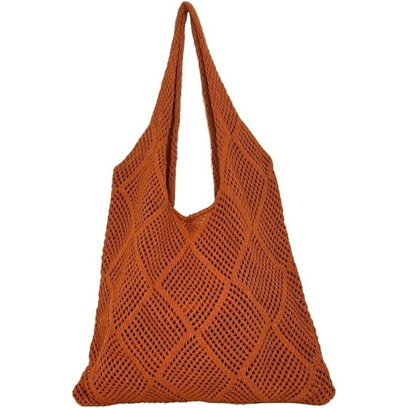 Kukuzhu Women Crochet Shoulder Bag Crochet Mesh Tote Bag Knit Hobo Bag Aesthetic Shoulder Handbag Woven Shopping Bags