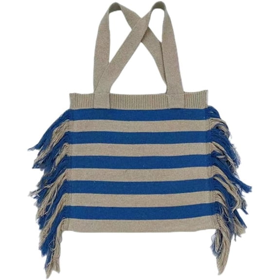 Kukuzhu Women' Crochet Tote Bag Knitted Shoulder Bag Fringe Contrasting Colors Handbag Purse Cute Hobo Bag
