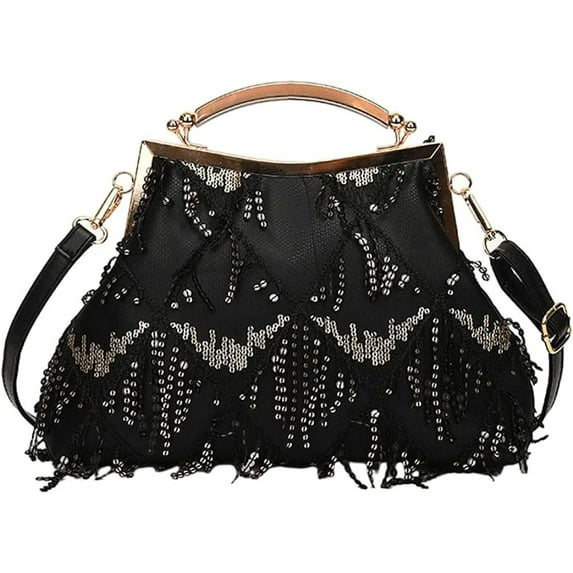 Kukuzhu Women Evening Bag Tassels Clutch Bag Vintage Sequin Clutches Purses Crossbody Shoulder Handbags for Wedding Party