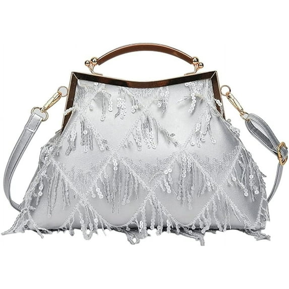 Kukuzhu Women Evening Bag Tassels Clutch Bag Vintage Sequin Clutches Purses Crossbody Shoulder Handbags for Wedding Party