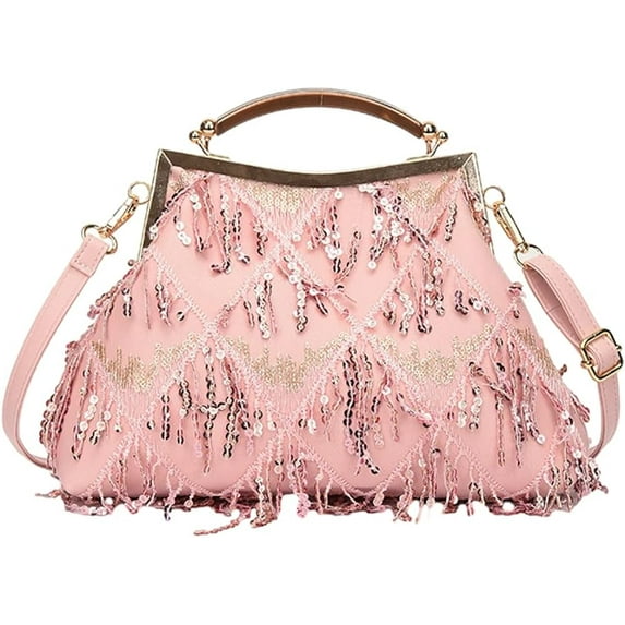 Kukuzhu Women Evening Bag Tassels Clutch Bag Vintage Sequin Clutches Purses Crossbody Shoulder Handbags for Wedding Party