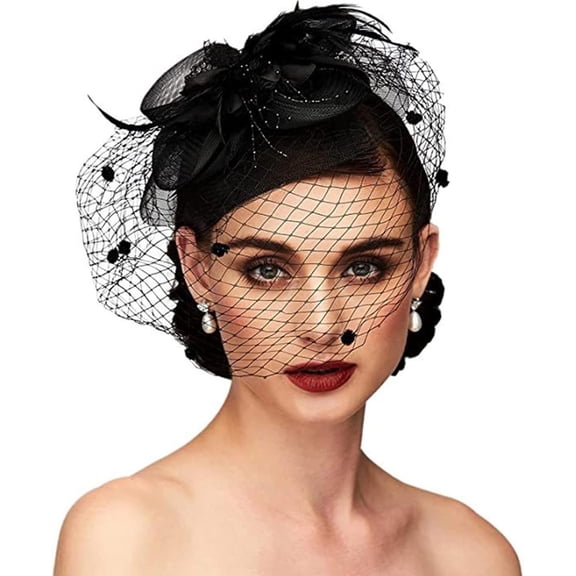 Kukuzhu Women Fascinator Hat Tea Party Flower Headwear Wedding Headpiece with Birdcage Veil 20s 50s Headband Cocktail Pillbox Hat