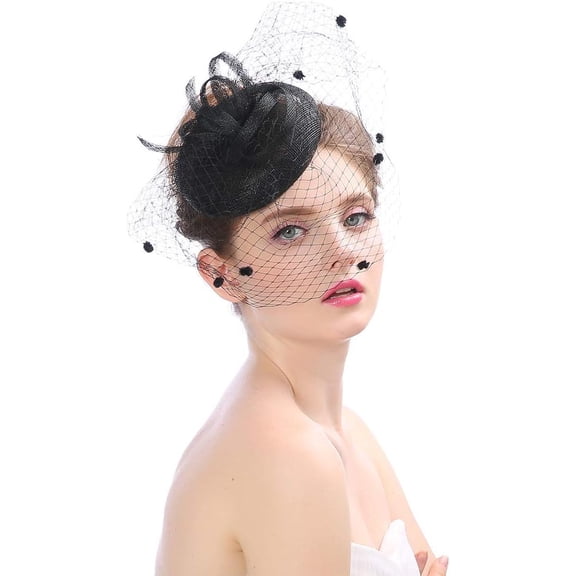 Kukuzhu Women Feather Veil Fascinator Hat Tea Party Hat Bridal Wedding Hair Clip Fascinators Retro Pillbox Headpiece Church Headwear
