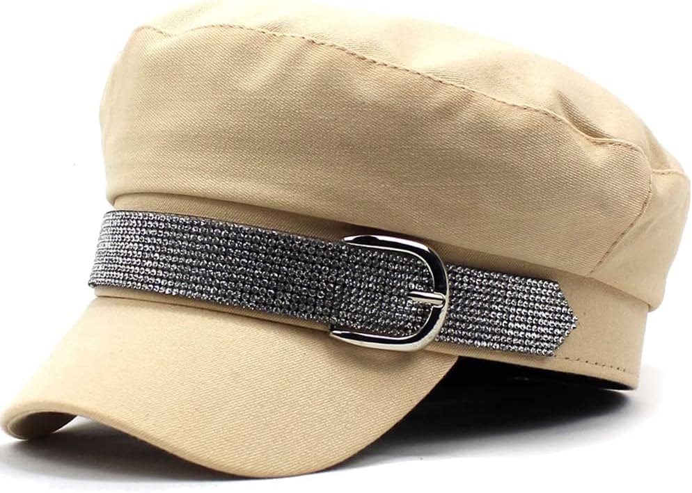 Kukuzhu Women Fiddler Cap Newsboy Hat with Rhinestone Chain Fashion