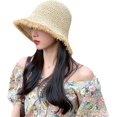 thumbnail image 1 of Kukuzhu Women Floppy Cloche Straw Hat Wide Brim Straw Bucket Hat Sun Protection Bowler Cap UPF 50+ Beach Sun Cap, 1 of 5