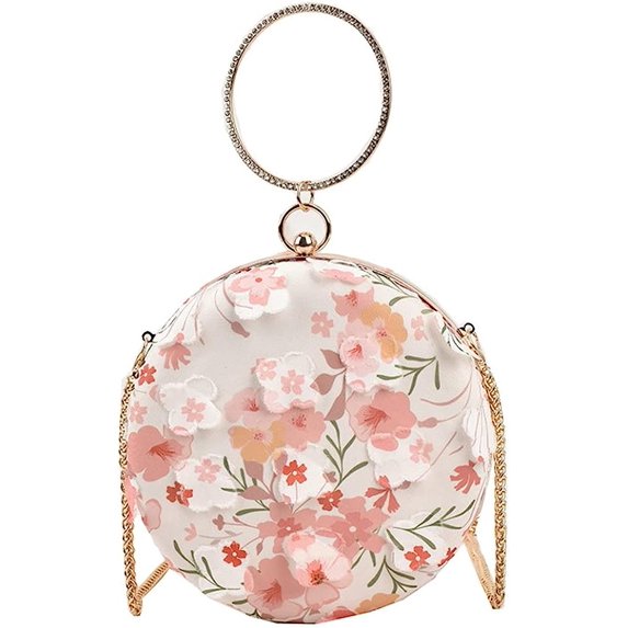 Kukuzhu Women Floral Round Shoulder Bags Small Fashion Evening Purse Chic Chain Crossbody Bag