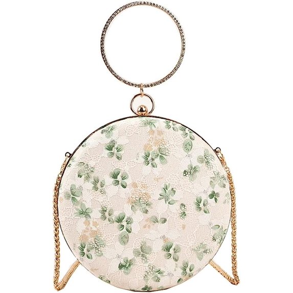 Kukuzhu Women Floral Round Shoulder Bags Small Fashion Evening Purse Chic Chain Crossbody Bag