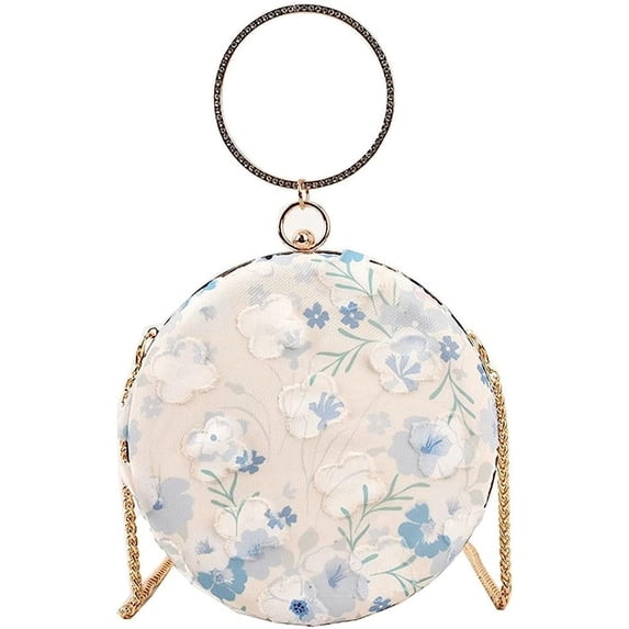 Kukuzhu Women Floral Round Shoulder Bags Small Fashion Evening Purse Chic Chain Crossbody Bag