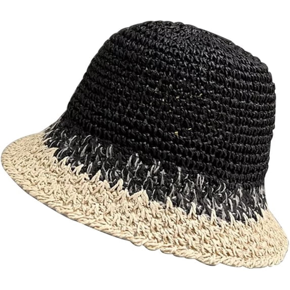 Kukuzhu Women Foldable Wide Brim Colorful Crochet Straw Hat UPF 50+ Lightweight Packable Beach Sun Bucket Hat