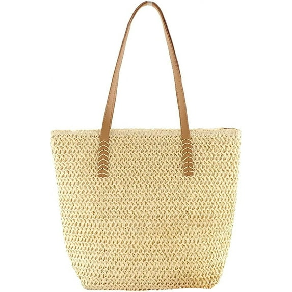 Kukuzhu Women Hand-Woven Soft Tote Bag Summer Trendy Large Straw Beach Shoulder Bag