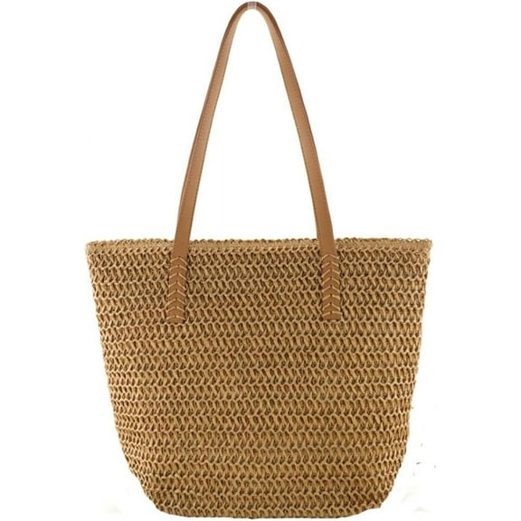 Kukuzhu Women Hand-Woven Soft Tote Bag Summer Trendy Large Straw Beach Shoulder Bag