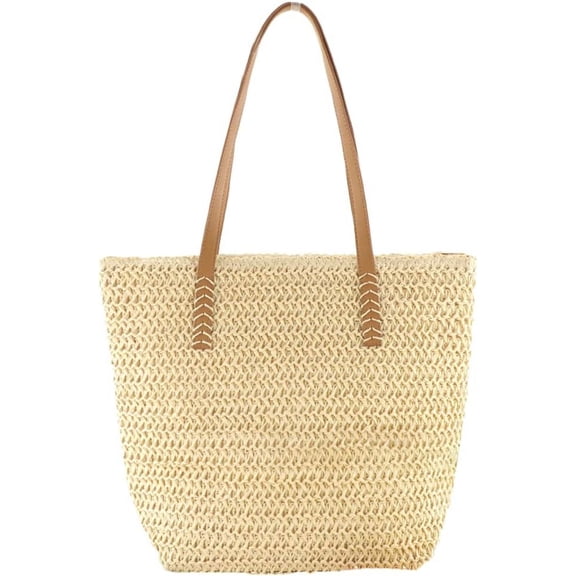 Kukuzhu Women Hand-Woven Soft Tote Bag Summer Trendy Large Straw Beach Shoulder Bag