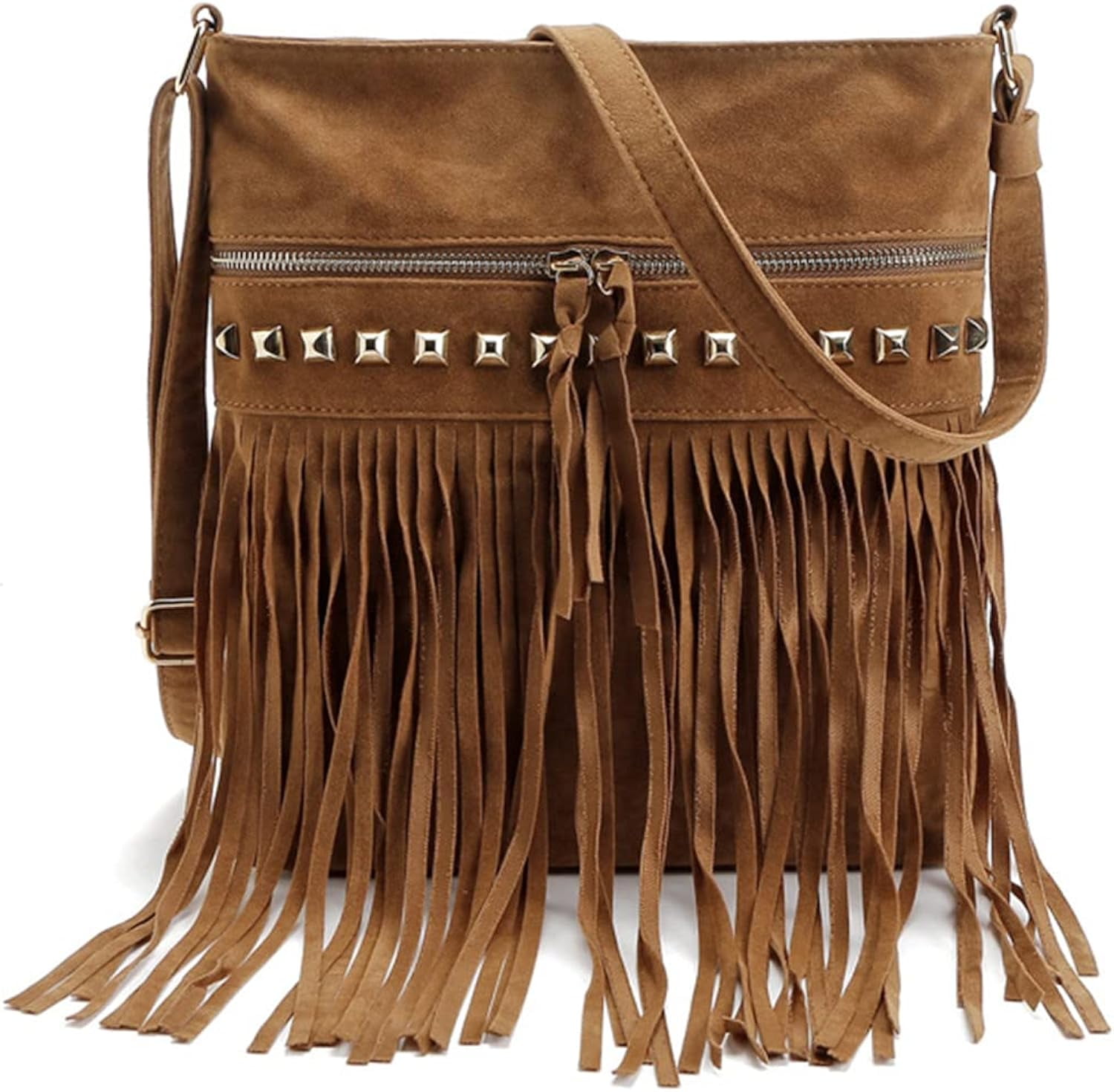 Cowhide Leather Messenger Bag, Bohemian Gypsy Fringe Bag, Boho Long Fringe  Bag